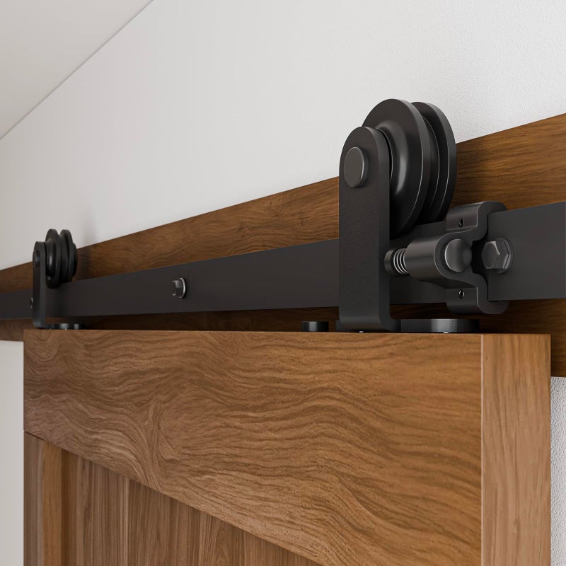 CCJH 6FT Sliding Barn Door Hardware Kit, Heavy Duty, Smoothly and Silently, Easy to Install, Fit 36" Width Single Door Panel, T-Shaped Style Black - Image 1